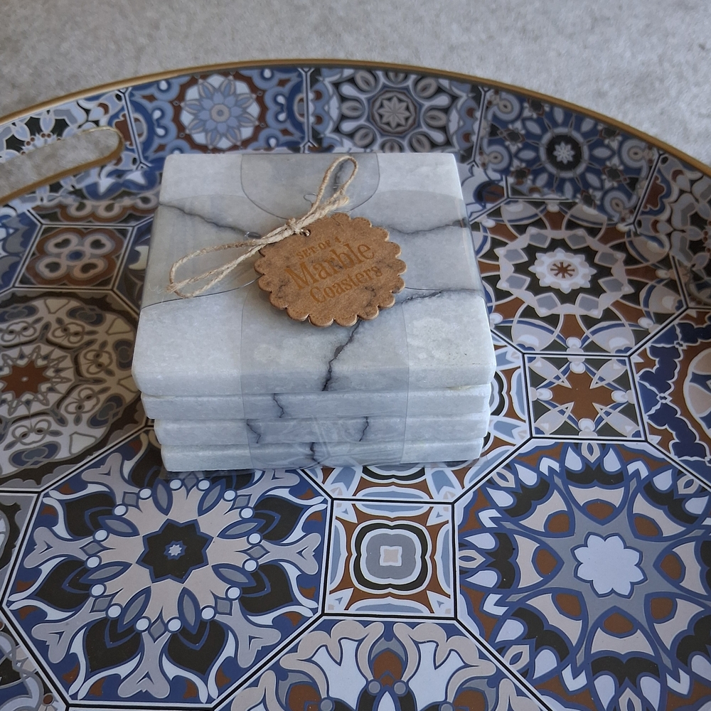 Gray Marble Coasters Set